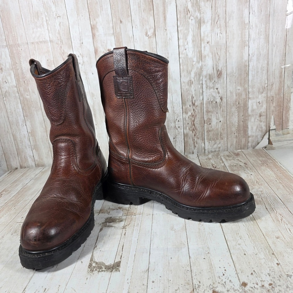Carhartt Mens 9.5 E2 Brown Leather Wellington Work Boots Vibram EH 3709 - Picture 6 of 8